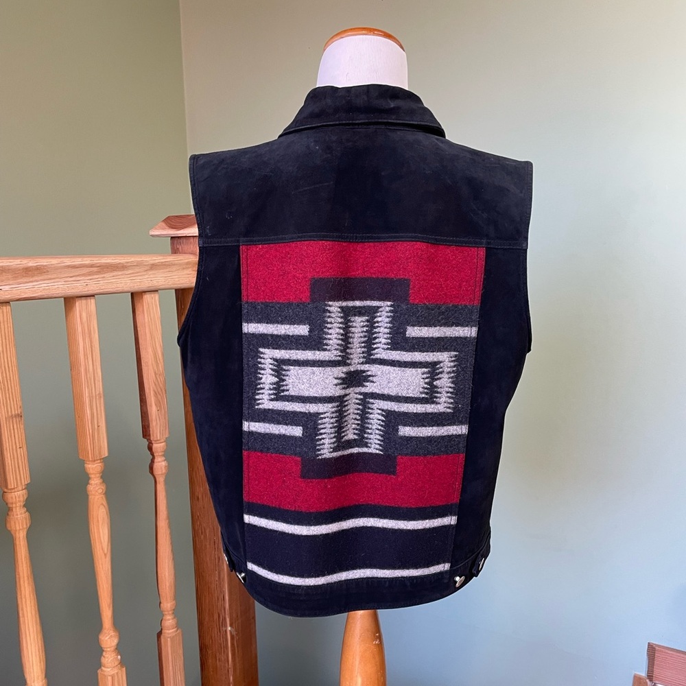 Pendleton black and red leather and wool vest